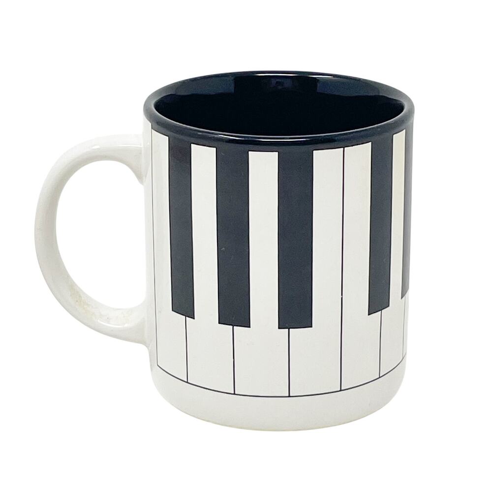 Vintage Kay Dee Piano Keys‎ Coffee Cup Mug Ceramic Made in Korea Black White GUC